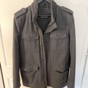 Guess Charcoal Grey Wool-blend Military Style Coat - Men's Small
